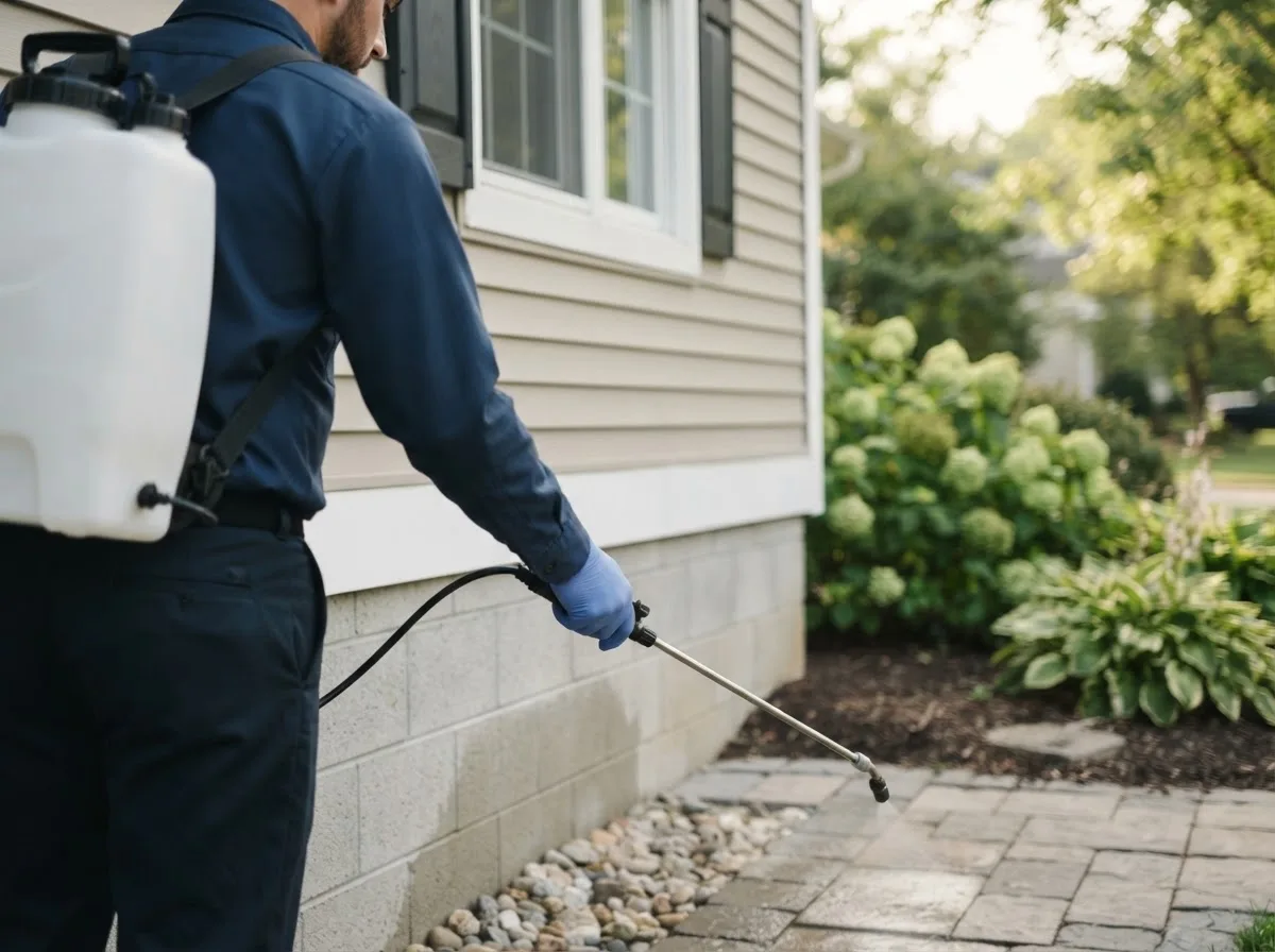 Pest control technician inspecting a home in Nauvoo, IL